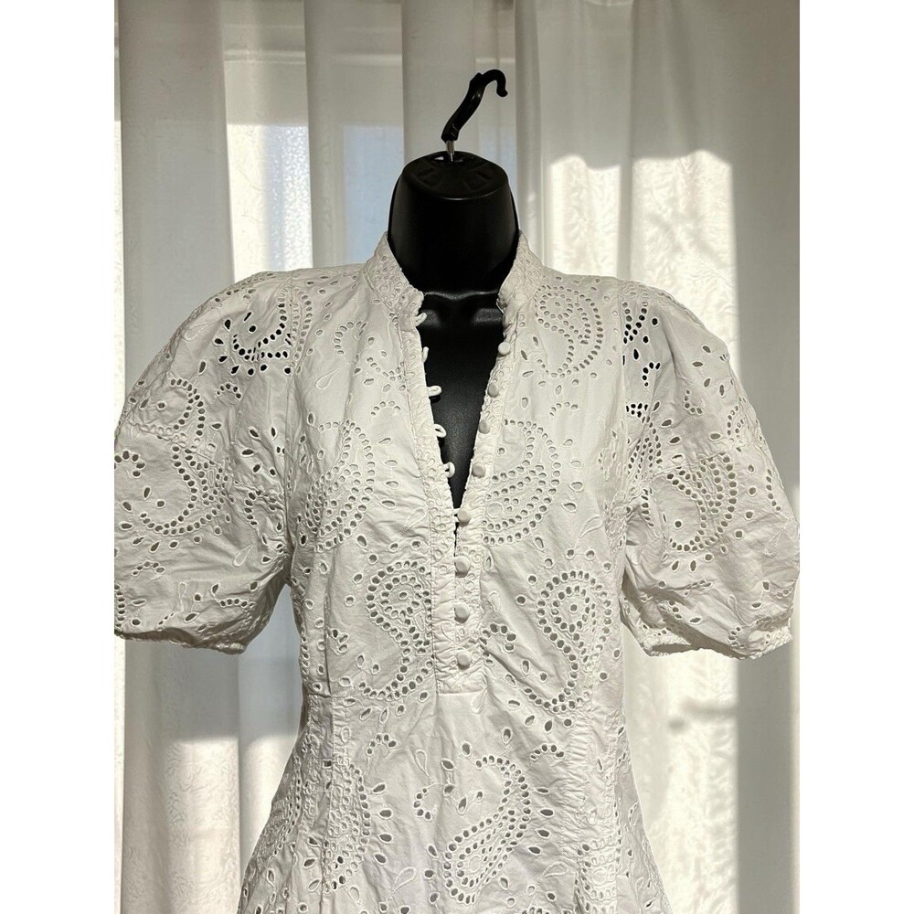 Club Monaco Eyelet Balloon Sleeve Mini Dress  White Size 10 - Picture 6 of 10